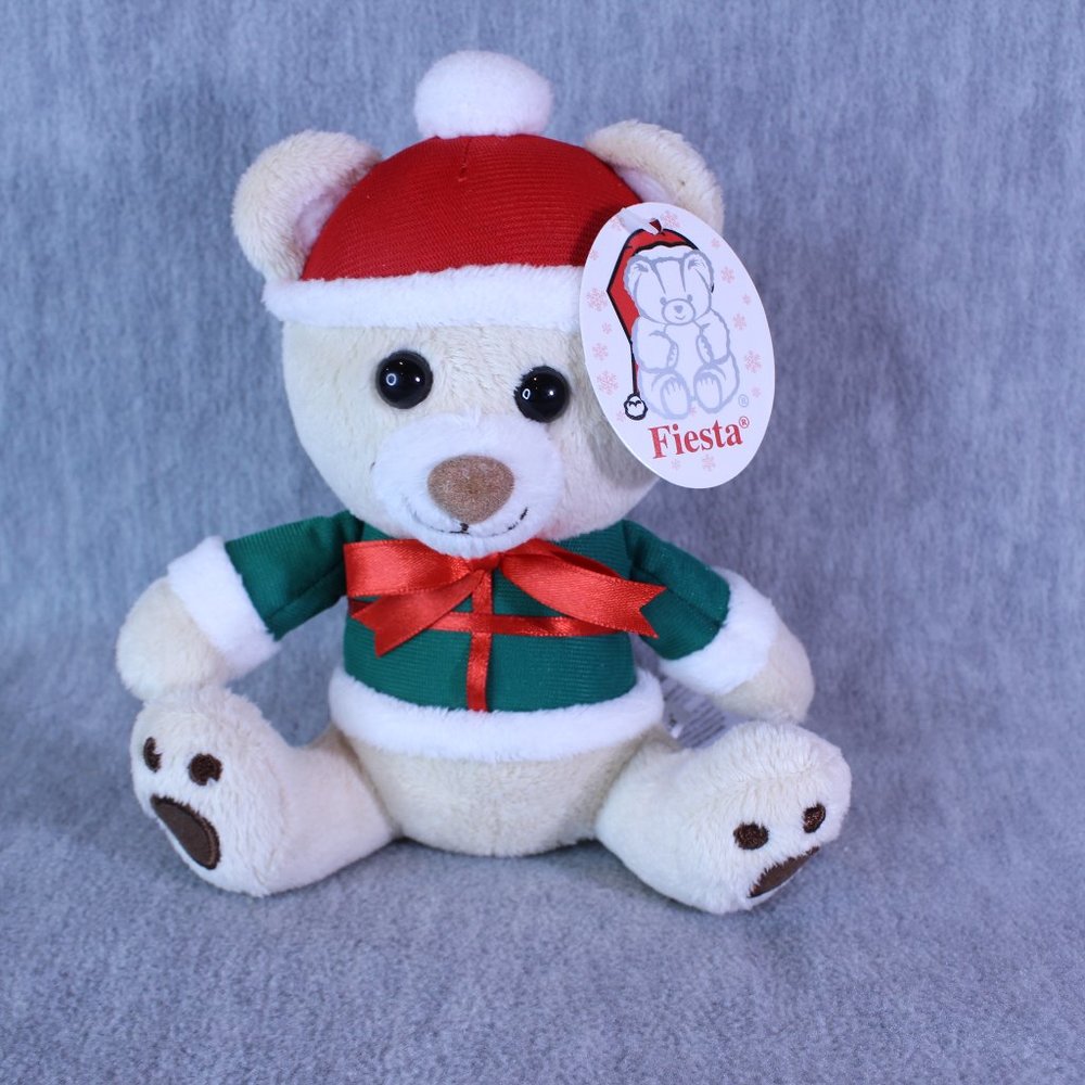 Fiesta TEDDY BEAR Santa Hat Christmas Sweater Plush 6" Sitting Animal Toy NEW